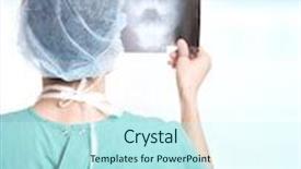 Presentation with xrays - Presentation design enhanced with caucasian mid adult male doctor holding up xrays background and a cool aqua colored foreground