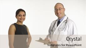  Presentation with physician - Amazing presentation having caucasian mid adult male physician talking with indian woman patient backdrop and a mint green colored foreground
