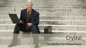  Presentation with aged - Slides having caucasian middle aged businessman sitting background and a  colored foreground