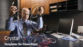  Presentation with aged - Amazing slides having caucasian middle-aged businessman at desk in office with a tangle of computer cables backdrop and a tawny brown colored foreground