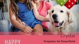  Presentation with family pet - Presentation design enhanced with caucasian-mother-and-girl-playing background and a coral colored foreground