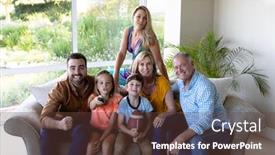  Presentation with living room family - PPT theme having caucasian-multi-generation-family background and a tawny brown colored foreground