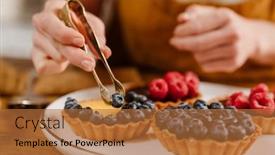  Presentation with pastry chef - PPT layouts with caucasian-pastry-chef-woman-making background and a red colored foreground
