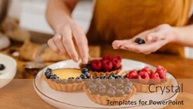  Presentation with pastry chef - PPT theme consisting of caucasian-pastry-chef-woman-making background and a coral colored foreground