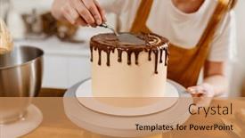  Presentation with pastry chef - Slide set featuring caucasian-pastry-chef-woman-making background and a coral colored foreground
