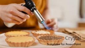  Presentation with pastry chef - Slide set with caucasian-pastry-chef-woman-making background and a coral colored foreground