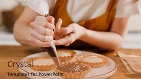  Presentation with pastry chef - Presentation design featuring caucasian-pastry-chef-woman-making background and a coral colored foreground
