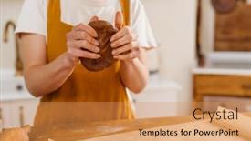  Presentation with pastry chef - Slide set enhanced with caucasian-pastry-chef-woman-making background and a yellow colored foreground