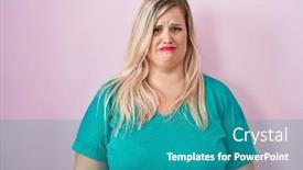  Presentation with woman crying - PPT layouts having caucasian-plus-size-woman-standing background and a teal colored foreground
