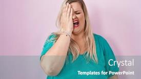  Presentation with face pain - PPT theme consisting of caucasian-plus-size-woman-standing background and a  colored foreground