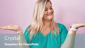  Presentation with comparison - Presentation theme featuring caucasian-plus-size-woman-standing background and a  colored foreground