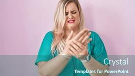  Presentation with arthritis - Presentation design consisting of caucasian-plus-size-woman-standing background and a ocean colored foreground