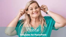  Presentation with ears - PPT theme enhanced with caucasian-plus-size-woman-standing background and a teal colored foreground