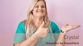  Presentation with palm - Slides with caucasian-plus-size-woman-standing background and a coral colored foreground