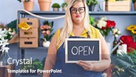  Presentation with attitude - Slide set enhanced with caucasian-plus-size-woman-working background and a ocean colored foreground