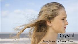  Presentation with teen - Slides with caucasian pre-teen girl on beach with hair blowing in wind background and a coral colored foreground