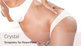  Presentation with backache - Colorful presentation theme enhanced with caucasian pregnant woman detail backache isolated studio on white background backdrop and a lemonade colored foreground