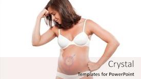  Presentation with female male symbol - PPT theme featuring caucasian pregnant woman with female male sign symbol drawn on the belly isolated studio on white background background and a lemonade colored foreground