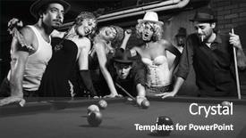  Presentation with females - Presentation theme featuring caucasian prime adult retro background and a dark gray colored foreground