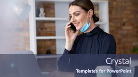  Presentation with hygiene - Colorful PPT theme enhanced with caucasian-professional-woman-with-long backdrop and a ocean colored foreground