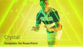  Presentation with hexagon - PPT theme enhanced with caucasian-rugby-player-standing-over background and a yellow colored foreground