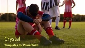  Presentation with team athlete - Presentation theme with caucasian-sad-male-athlete-sitting background and a tawny brown colored foreground