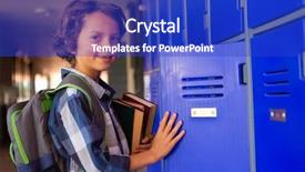  Presentation with locker room - Presentation theme consisting of caucasian schoolboy closing the locker background and a cobalt blue colored foreground