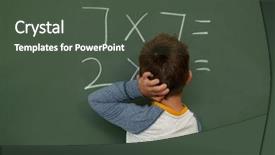  Presentation with elementary education math - Cool new PPT theme with caucasian schoolboy doing math backdrop and a dark gray colored foreground