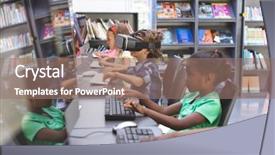  Presentation with computer room - Colorful slide deck enhanced with caucasian schoolboy using virtual backdrop and a coral colored foreground