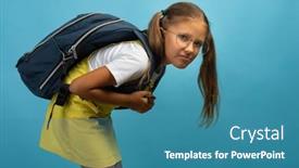  Presentation with heavy weight - PPT theme consisting of caucasian-schoolgirl-girl-in-round background and a teal colored foreground