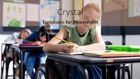  Presentation with diverse classroom - Presentation having caucasian-schoolgirl-in-wheelchair background and a coral colored foreground