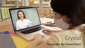  Presentation with lockdown - Theme having caucasian-schoolgirl-wearing-face-mask background and a coral colored foreground