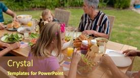  Presentation with family talking - Slide set having caucasian-senior-woman-talking background and a tawny brown colored foreground