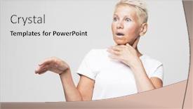  Presentation with promotion - Cool new slide deck with caucasian-senior-woman-with-short backdrop and a light gray colored foreground