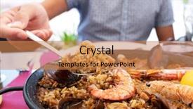  Presentation with seafood paella - Beautiful slides featuring caucasian serving a typical spanish backdrop and a coral colored foreground