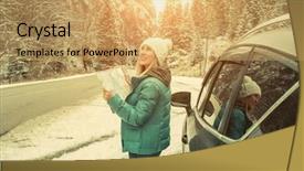  Presentation with black female - Slide deck having caucasian smilling female with map background and a  colored foreground