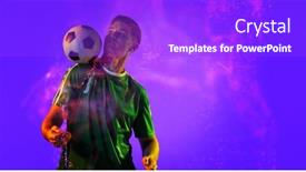  Presentation with sport blue - Slide set consisting of caucasian-soccer-player-practicing background and a purple colored foreground