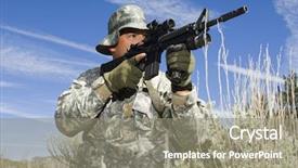  Presentation with lets get ready - Audience pleasing presentation theme consisting of caucasian solider ready to shoot backdrop and a gray colored foreground