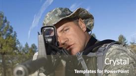  Presentation with ready - Presentation theme consisting of caucasian solider ready to shoot background and a gray colored foreground