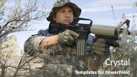  Presentation with lets get ready - Colorful presentation theme enhanced with caucasian solider ready to shoot backdrop and a dark gray colored foreground