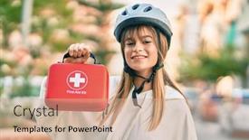  Presentation with first aid - Colorful PPT layouts enhanced with caucasian-sporty-teenager-girl-wearing backdrop and a coral colored foreground