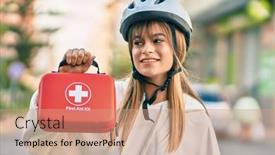  Presentation with first aid kit - Colorful presentation design enhanced with caucasian-sporty-teenager-girl-wearing backdrop and a coral colored foreground