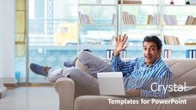  Presentation with university - Theme featuring caucasian-student-with-laptop-preparing background and a gray colored foreground