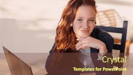  Presentation with virtual class - PPT theme enhanced with caucasian-teen-girl-college-student background and a tawny brown colored foreground