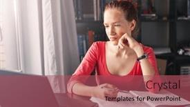  Presentation with distance learning - PPT layouts having caucasian-teen-girl-young-woman background and a red colored foreground
