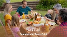  Presentation with grace - Slide set with caucasian-three-generation-family-holding background and a coral colored foreground