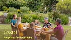  Presentation with grace - Colorful slide set enhanced with caucasian-three-generation-family-holding backdrop and a tawny brown colored foreground