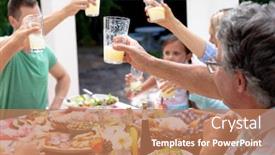  Presentation with family day - Presentation having caucasian-three-generation-family-spending background and a coral colored foreground