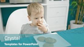  Presentation with toddler eating - Slide deck having caucasian-toddler-sitting background and a teal colored foreground