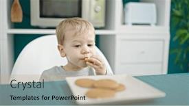  Presentation with toddler eating - Slide set with caucasian-toddler-sitting background and a coral colored foreground